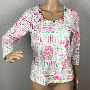 Lara lane multi color jeweled 3/4 sleeve top sz s